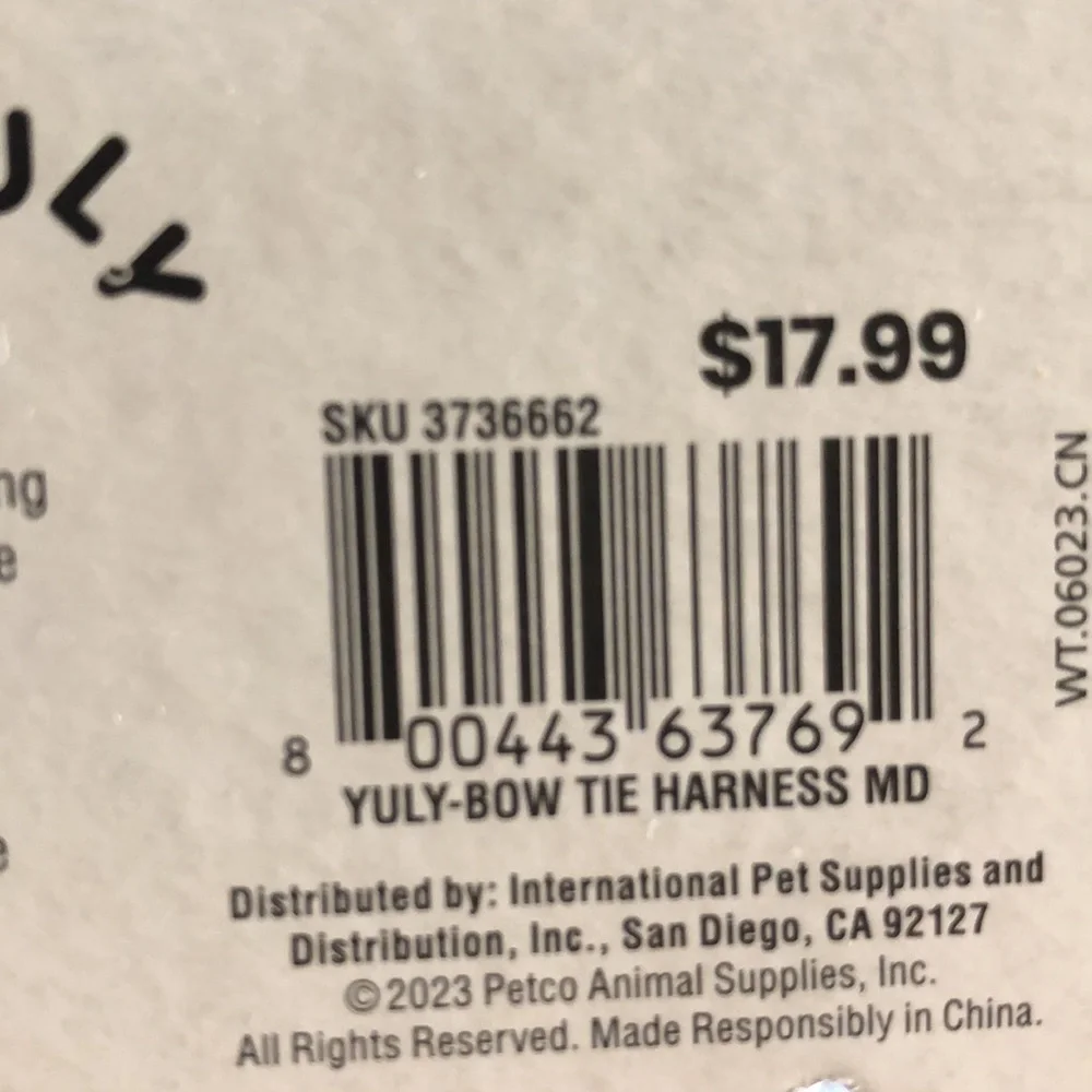 NWT Youly Heir bow tie dog harness M